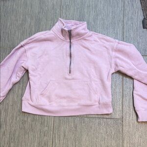 Xs crop lilac pink sweatshirt w zipper and pouch